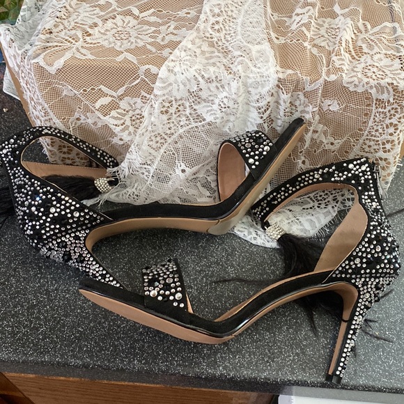 Wedding Dress Party & Evening Stiletto Heel Pearl Tassel Black Color Size 12 - Picture 9 of 16